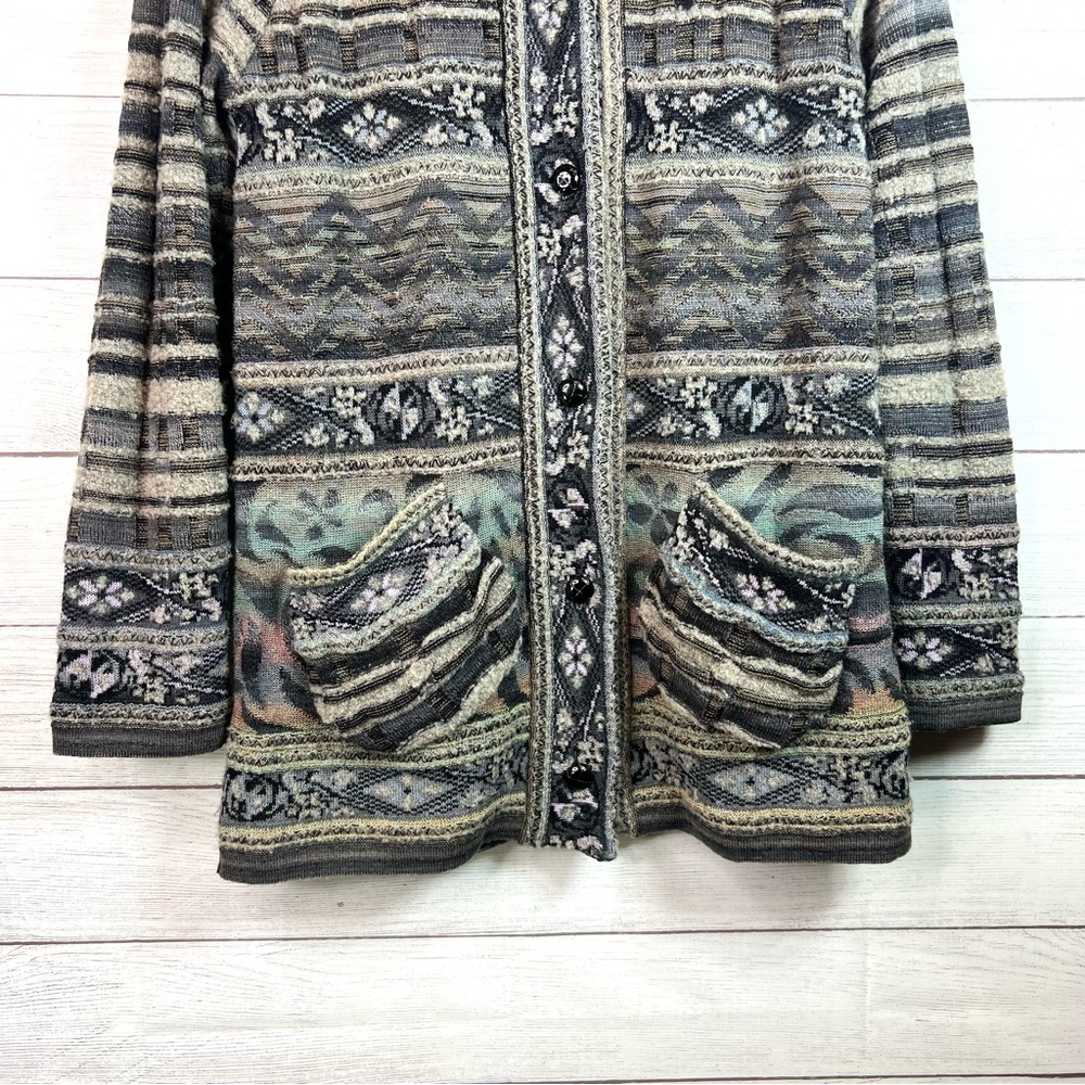 Vintage Women’s Colorful Winter Floral Geometric Cardigan Sweater Made in Japan - Picture 6 of 11